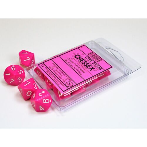 Opaque Pink/white Set of Ten d10s