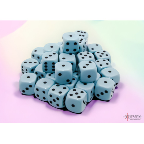 Opaque 12mm Pastel Blue/black d6 Dice Set (36)