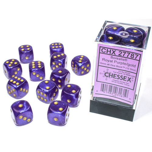 Borealis 16mm d6 Royal Purple/gold Luminary Dice Block™ (12 dice)