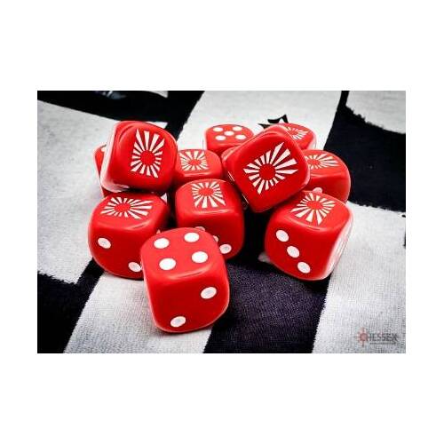 Japan War Dice Opaque Red/white 16mm d6 Dice Block (12 dice)