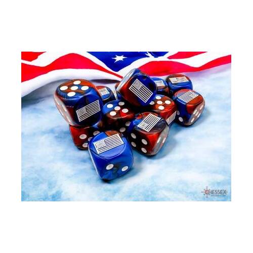 United States War Dice Gemini Blue-Red/white 16mm d6 Dice Block (12 dice)