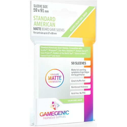 Gamegenic Matte Board Game Sleeves - Standard American Sized (59mm x 91mm) (50 Sleeves Per Pack)