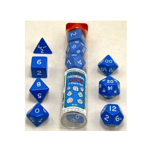 Jumbo RPG Dice Set - opaque, 7 set, polyhedral, blue/white