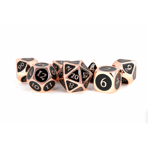 16mm Metal Polyhedral Dice Set: Copper w/ Black Enamel